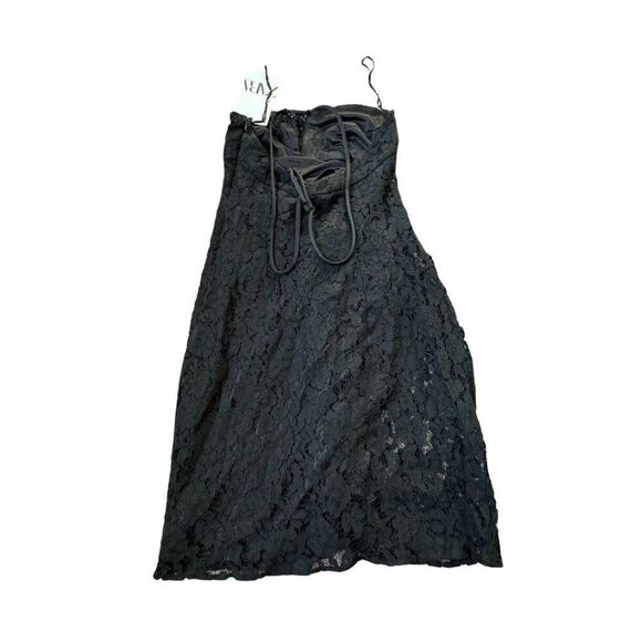 Zara Womens Lace Mini Dress Draped XS Black Ruffled Floral 8200/998 NWT - Picture 3 of 8